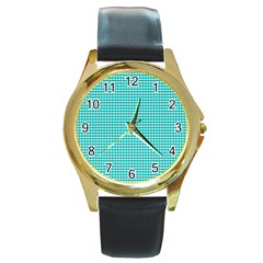 Gingham Plaid Fabric Pattern Green Round Gold Metal Watch by HermanTelo