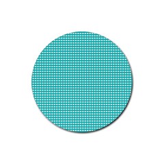 Gingham Plaid Fabric Pattern Green Rubber Round Coaster (4 Pack)  by HermanTelo