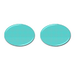 Gingham Plaid Fabric Pattern Green Cufflinks (oval)