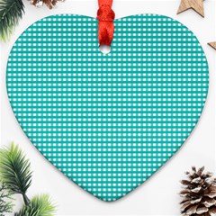 Gingham Plaid Fabric Pattern Green Heart Ornament (two Sides)