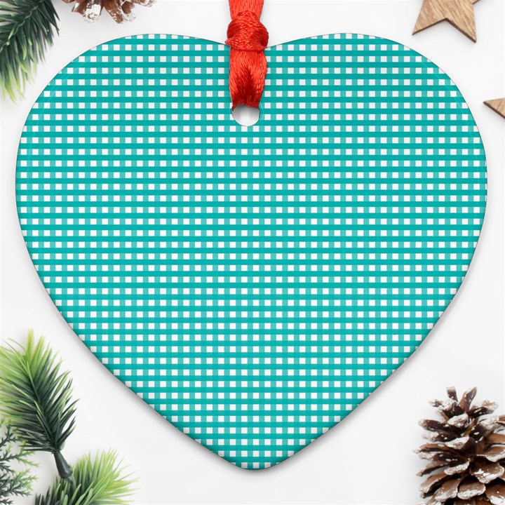 Gingham Plaid Fabric Pattern Green Heart Ornament (Two Sides)