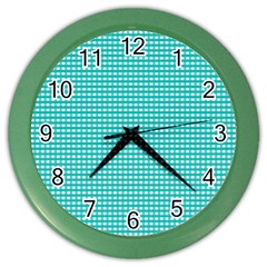 Gingham Plaid Fabric Pattern Green Color Wall Clock by HermanTelo