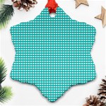 Gingham Plaid Fabric Pattern Green Snowflake Ornament (Two Sides) Front