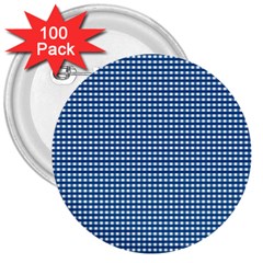 Gingham Plaid Fabric Pattern Blue 3  Buttons (100 Pack)  by HermanTelo