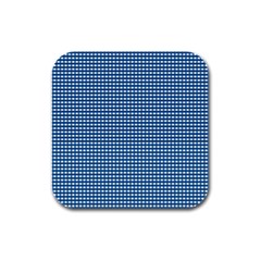 Gingham Plaid Fabric Pattern Blue Rubber Square Coaster (4 Pack)  by HermanTelo