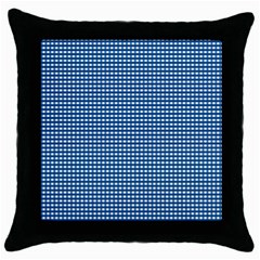 Gingham Plaid Fabric Pattern Blue Throw Pillow Case (black) by HermanTelo