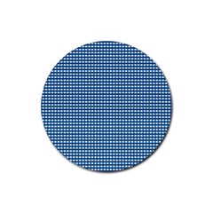 Gingham Plaid Fabric Pattern Blue Rubber Round Coaster (4 Pack)  by HermanTelo