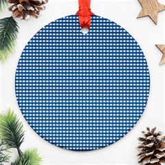 Gingham Plaid Fabric Pattern Blue Round Ornament (two Sides)