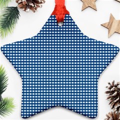 Gingham Plaid Fabric Pattern Blue Star Ornament (two Sides)