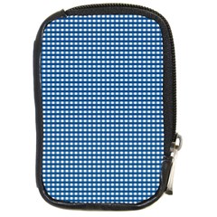 Gingham Plaid Fabric Pattern Blue Compact Camera Leather Case by HermanTelo