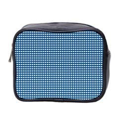 Gingham Plaid Fabric Pattern Blue Mini Toiletries Bag (two Sides)