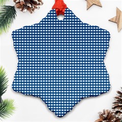 Gingham Plaid Fabric Pattern Blue Snowflake Ornament (two Sides) by HermanTelo