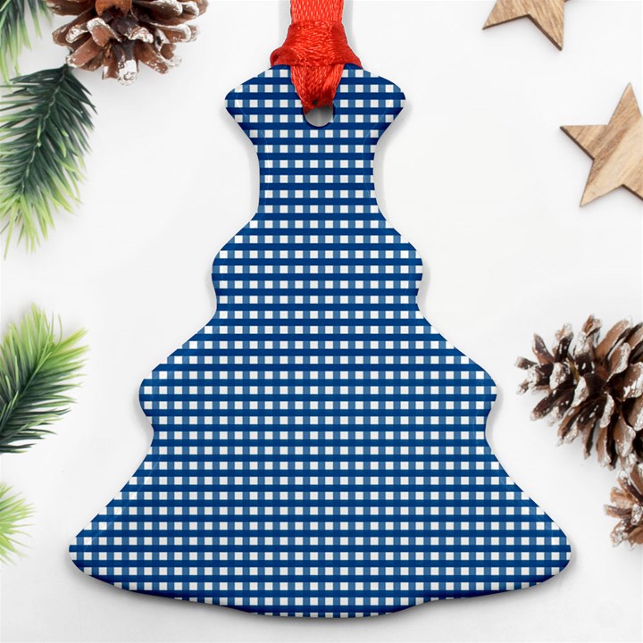 Gingham Plaid Fabric Pattern Blue Christmas Tree Ornament (Two Sides)