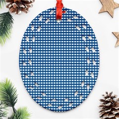 Gingham Plaid Fabric Pattern Blue Oval Filigree Ornament (two Sides)