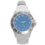 Gingham Plaid Fabric Pattern Blue Round Plastic Sport Watch (L) Front