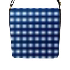 Gingham Plaid Fabric Pattern Blue Flap Closure Messenger Bag (l) by HermanTelo