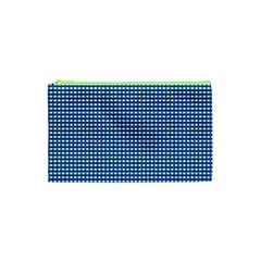 Gingham Plaid Fabric Pattern Blue Cosmetic Bag (xs) by HermanTelo