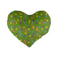 Balloon Grass Party Green Purple Standard 16  Premium Flano Heart Shape Cushions by HermanTelo