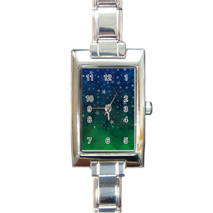 Background Blue Green Stars Night Rectangle Italian Charm Watch