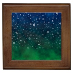 Background Blue Green Stars Night Framed Tiles