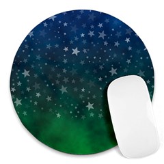 Background Blue Green Stars Night Round Mousepads