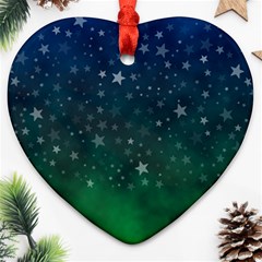 Background Blue Green Stars Night Ornament (Heart)