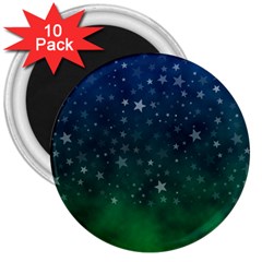 Background Blue Green Stars Night 3  Magnets (10 pack) 