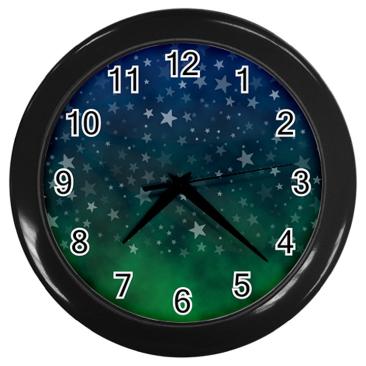 Background Blue Green Stars Night Wall Clock (Black)