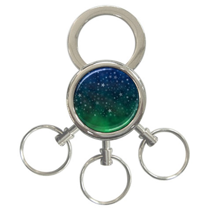 Background Blue Green Stars Night 3-Ring Key Chain