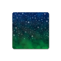 Background Blue Green Stars Night Square Magnet