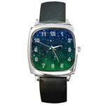 Background Blue Green Stars Night Square Metal Watch Front