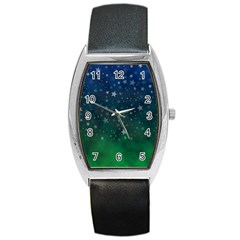 Background Blue Green Stars Night Barrel Style Metal Watch