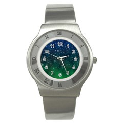 Background Blue Green Stars Night Stainless Steel Watch