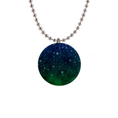 Background Blue Green Stars Night 1  Button Necklace