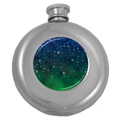 Background Blue Green Stars Night Round Hip Flask (5 oz)