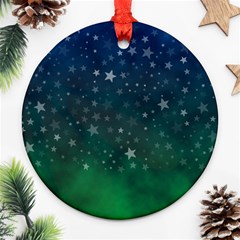 Background Blue Green Stars Night Round Ornament (Two Sides)