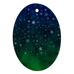 Background Blue Green Stars Night Oval Ornament (two Sides) by HermanTelo