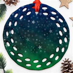 Background Blue Green Stars Night Ornament (Round Filigree)