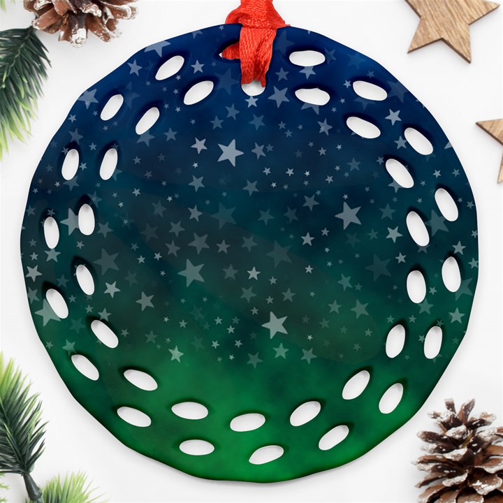 Background Blue Green Stars Night Ornament (Round Filigree)