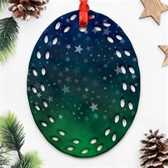 Background Blue Green Stars Night Ornament (Oval Filigree)