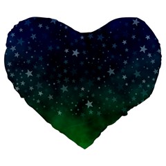 Background Blue Green Stars Night Large 19  Premium Heart Shape Cushions