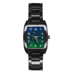 Background Blue Green Stars Night Stainless Steel Barrel Watch