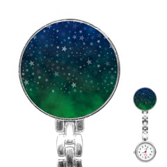 Background Blue Green Stars Night Stainless Steel Nurses Watch