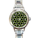 Backgrounds Green Grey Lines Round Italian Charm Watch Front