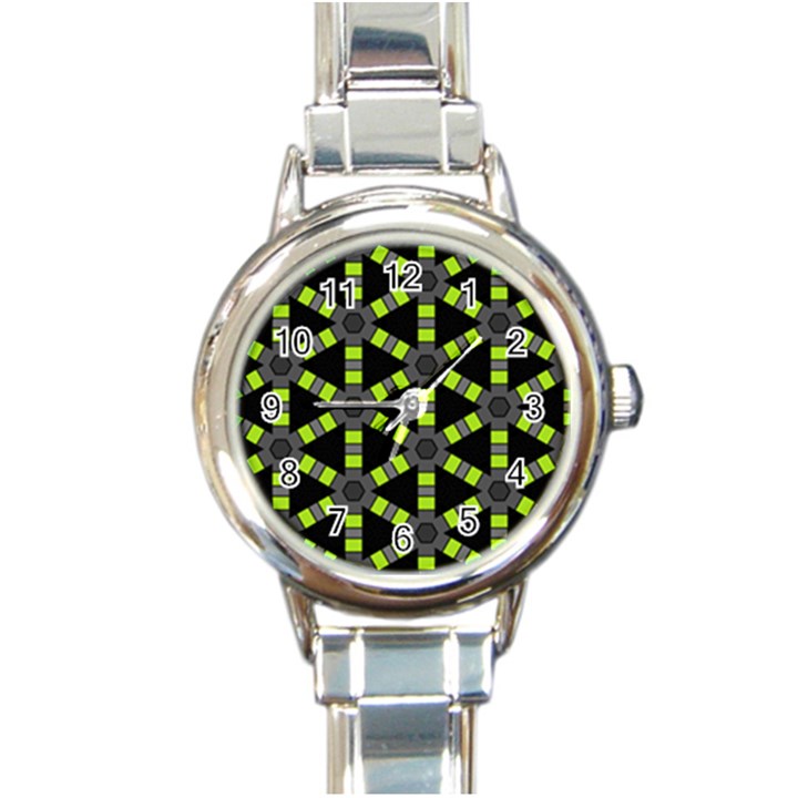 Backgrounds Green Grey Lines Round Italian Charm Watch