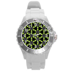 Backgrounds Green Grey Lines Round Plastic Sport Watch (l) by HermanTelo