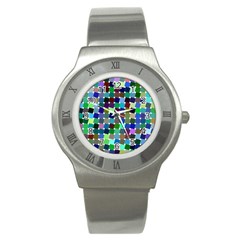 Geometric Background Colorful Stainless Steel Watch