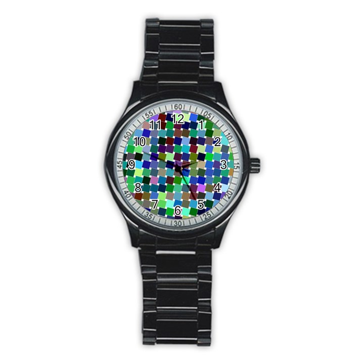 Geometric Background Colorful Stainless Steel Round Watch