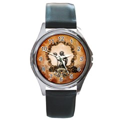 Awesome Skeleton With Skulls Round Metal Watch