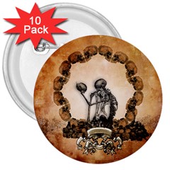 Awesome Skeleton With Skulls 3  Buttons (10 pack) 